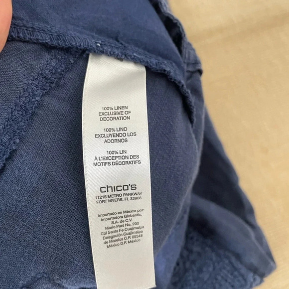 Chico's Pants Crop High Rise Straight Linen Navy Blue - Picture 4 of 7